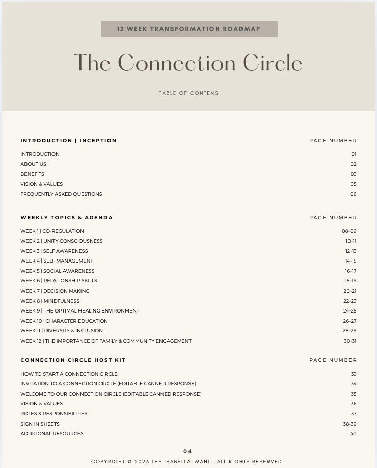 Isabella Imani’s Connection Circle 12 Week Program