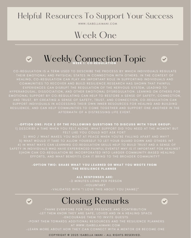 Isabella Imani’s Connection Circle 12 Week Program